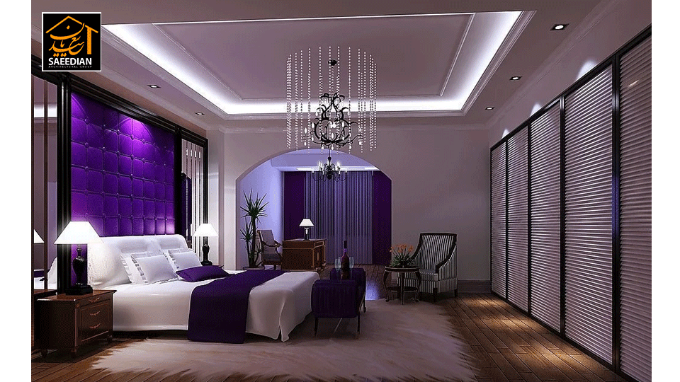 طراحی اتاق خواب با تم بنفش
